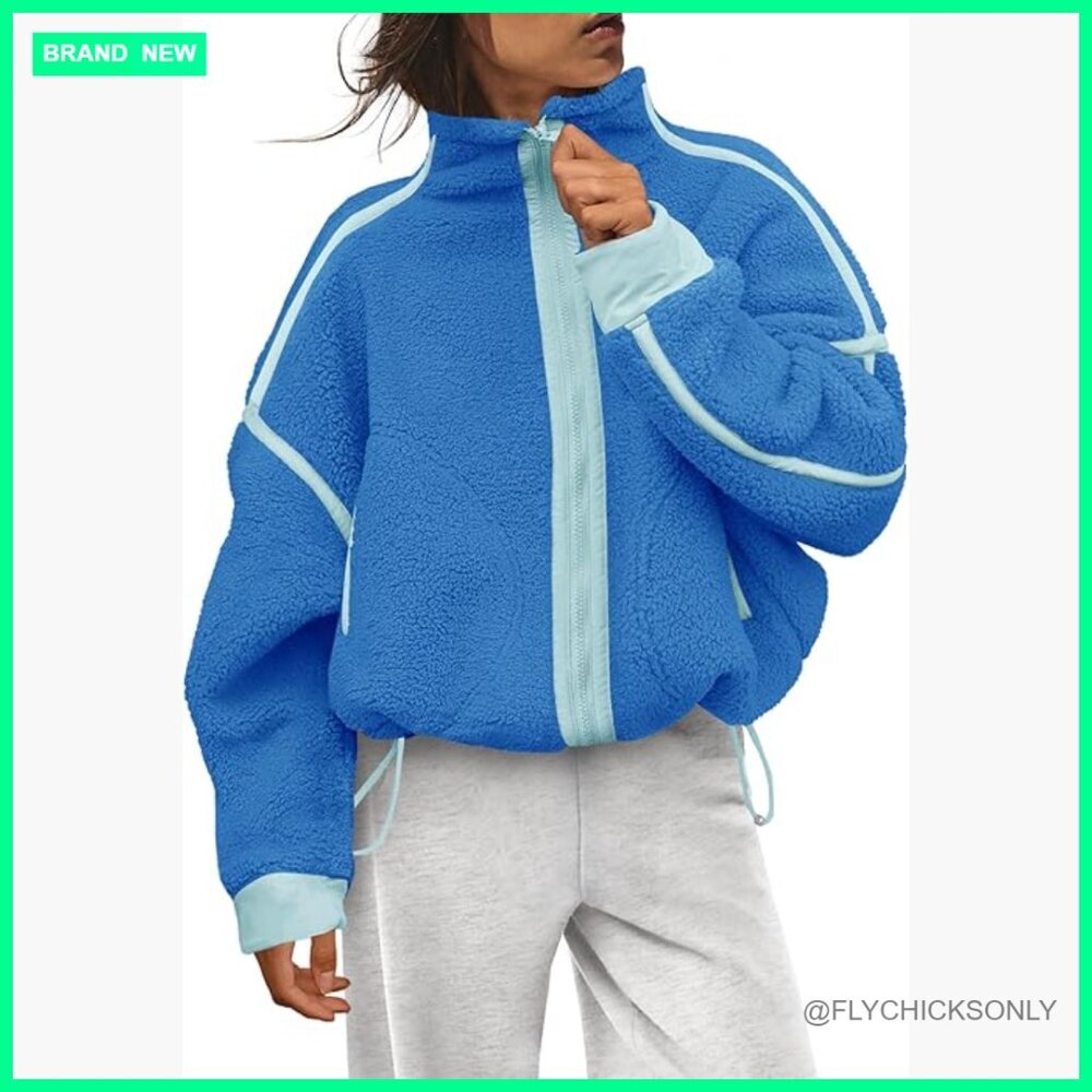 Oversized Fleece Jacket with Sherpa Lining, Zip Up Winter Coat